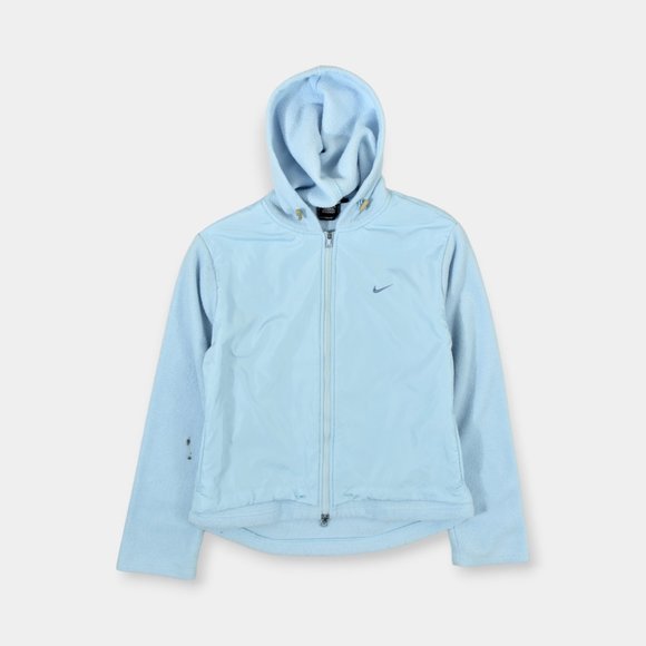 Nike Tops - (XS) 2000's | Vintage Women's Bootleg Nike Hooded Fleece Full Zip Logo Blue